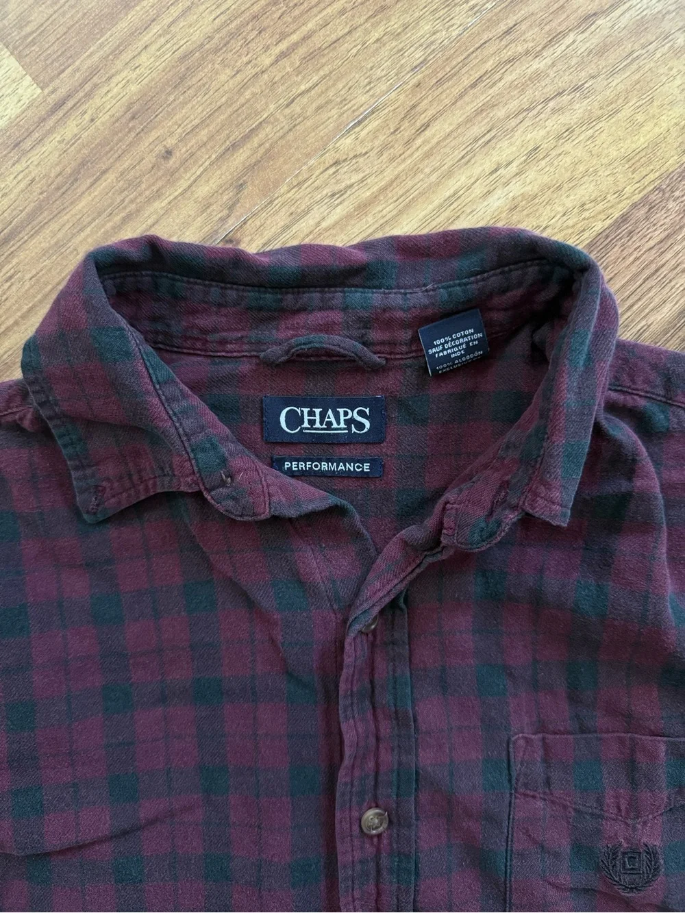 Chaps Men’s Maroon and Black Plaid Button-Down Shirt